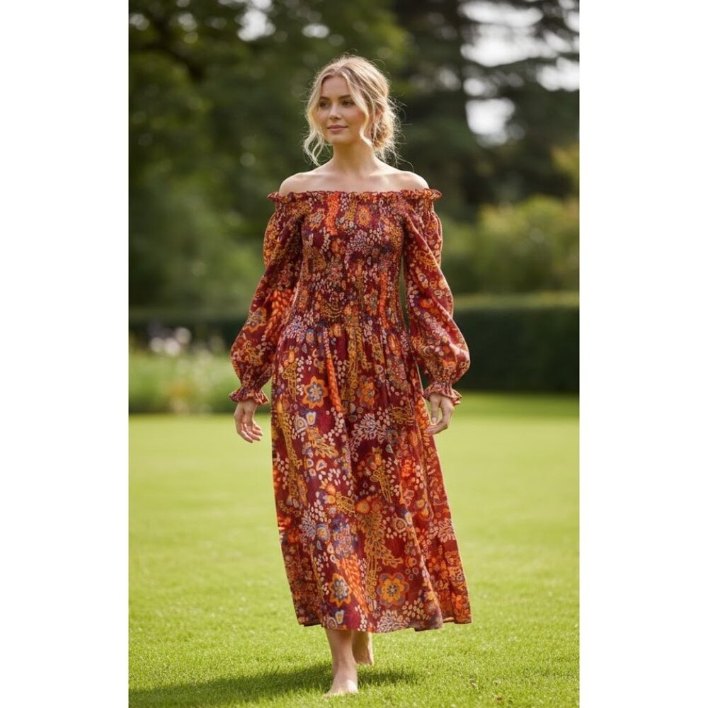 NWT La DoubleJ Gorgeous Maxi in Taranta Smocked Silk Voile Dress XS